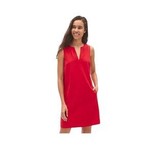 GAP Size 6 Vibrant Red Shift Dress Sleeveless Split Neck Red Zippered Pockets